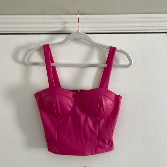Shinestar Tops - Pink Bustier Crop Top - Women's Strappy Bustier